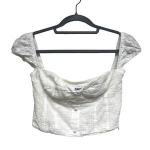 Princess Polly Womens Size 2 White Eylet Emilia Off Shoulder Crop Top